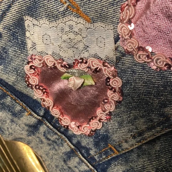 1980s Vintage One Of A Kind Hand Made Acid Washed Embellished Kids Jacket